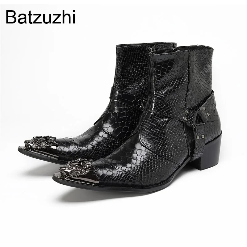 Batzuzhi Black Men's Boots Pointed Iron Toe Black Leather Ankle Boots for Man Western Cowboy Boots Man Motorcycle 6.5cm Heels
Batzuzhi Black Men's Boots Pointed Iron Toe Black Leather Ankle Boots for Man Western Cowboy Boots Man Motorcycle 6.5cm Heels