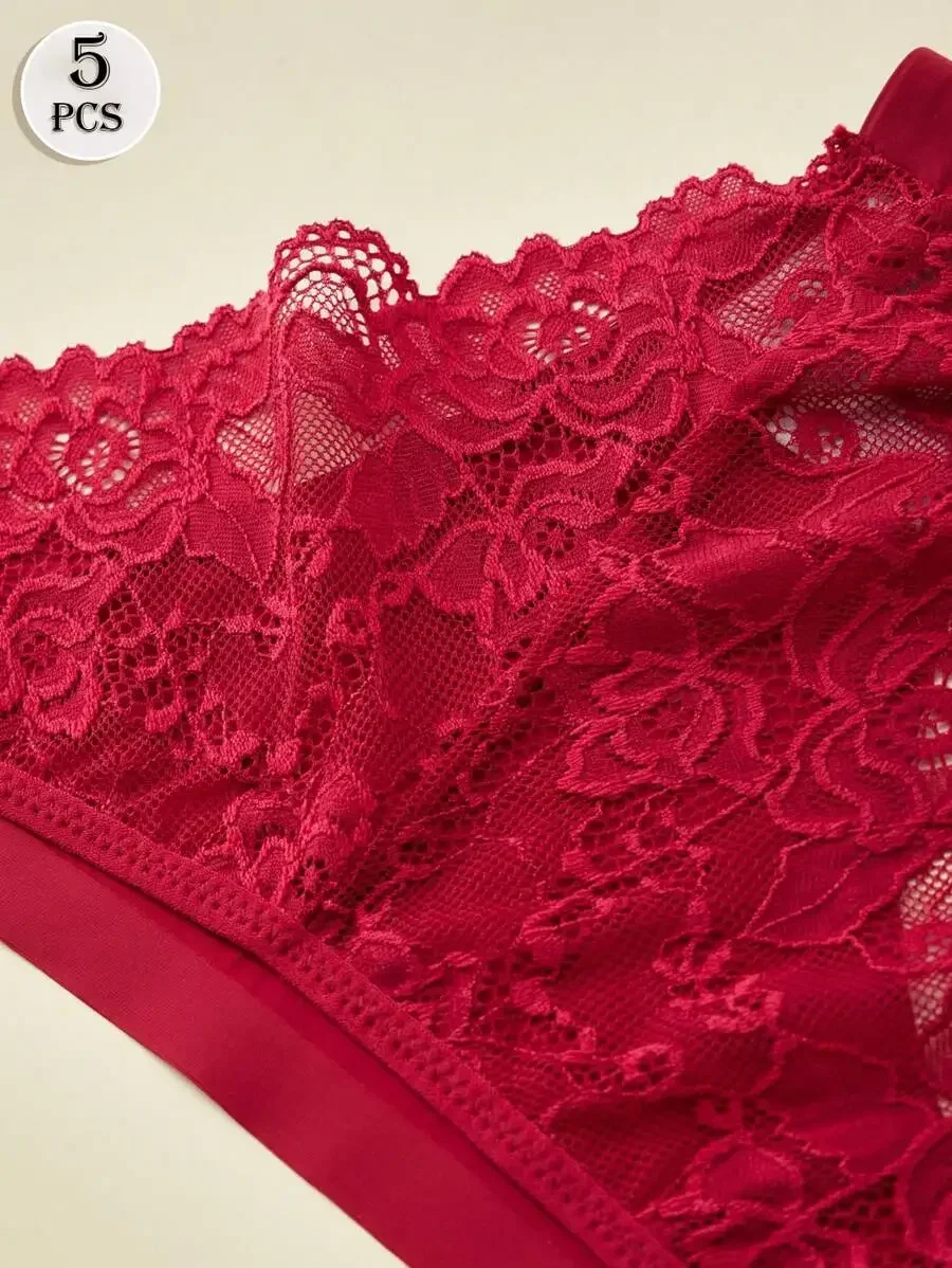 5PCS Red Lace Womens Briefs, Lightweight Breathable Solid Color Panties, Elastic Comfortable Underwear
5PCS Red Lace Womens Briefs, Lightweight Breathable Solid Color Panties, Elastic Comfortable Underwear