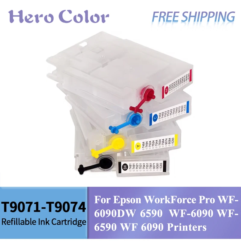 T9071 - T9074 T9081 - T9084 Refillable Ink Cartridge For Epson WF-6590 WF6590 WF-6090 WF6090 Printer With One times Chip
T9071 - T9074 T9081 - T9084 Refillable Ink Cartridge For Epson WF-6590 WF6590 WF-6090 WF6090 Printer With One times Chip