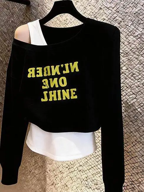 American Style Asymmetric Shoulder Hoodie Women's White Vest Top Spring Season Set Casual Loose Fit round Neck Long Sleeve
American Style Asymmetric Shoulder Hoodie Women's White Vest Top Spring Season Set Casual Loose Fit round Neck Long Sleeve