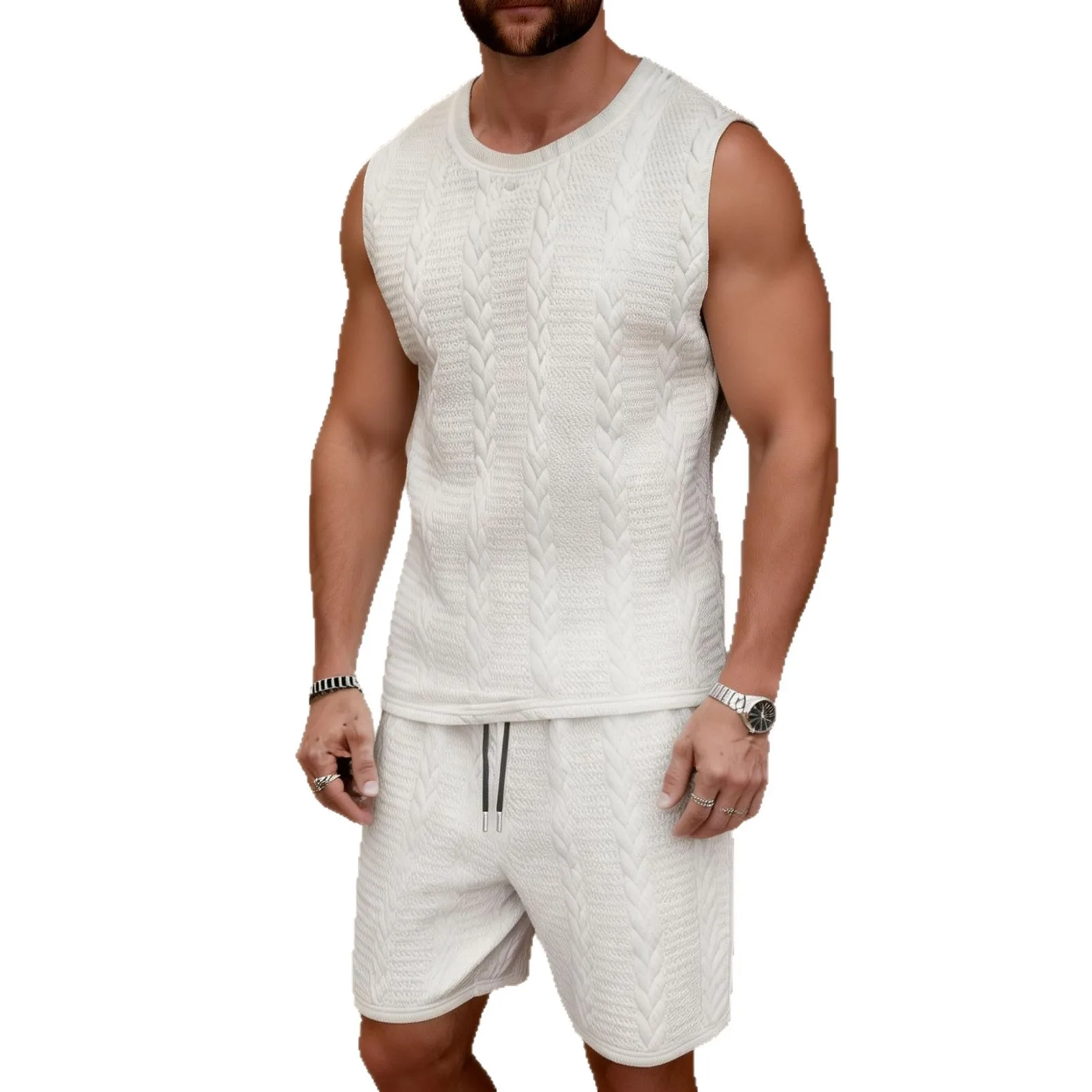 2-piece New Sleeveless Solid Color Casual Sports Suit Men's Round Neck Vest+shorts Set for Outdoor Daily Shopping Travel Wear
2-piece New Sleeveless Solid Color Casual Sports Suit Men's Round Neck Vest+shorts Set for Outdoor Daily Shopping Travel Wear