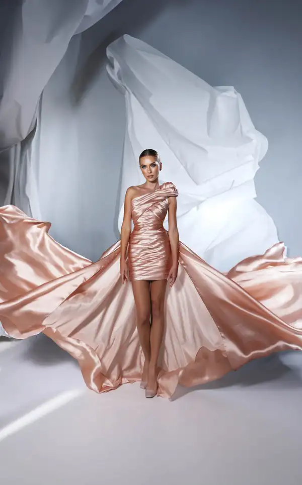 Customized Classic Charmeuse Criss-Cross Pleat A-line One-shoulder Hi-Lo Dresses Bespoke Occasion Dresses Modern Style Matching 
Customized Classic Charmeuse Criss-Cross Pleat A-line One-shoulder Hi-Lo Dresses Bespoke Occasion Dresses Modern Style Matching