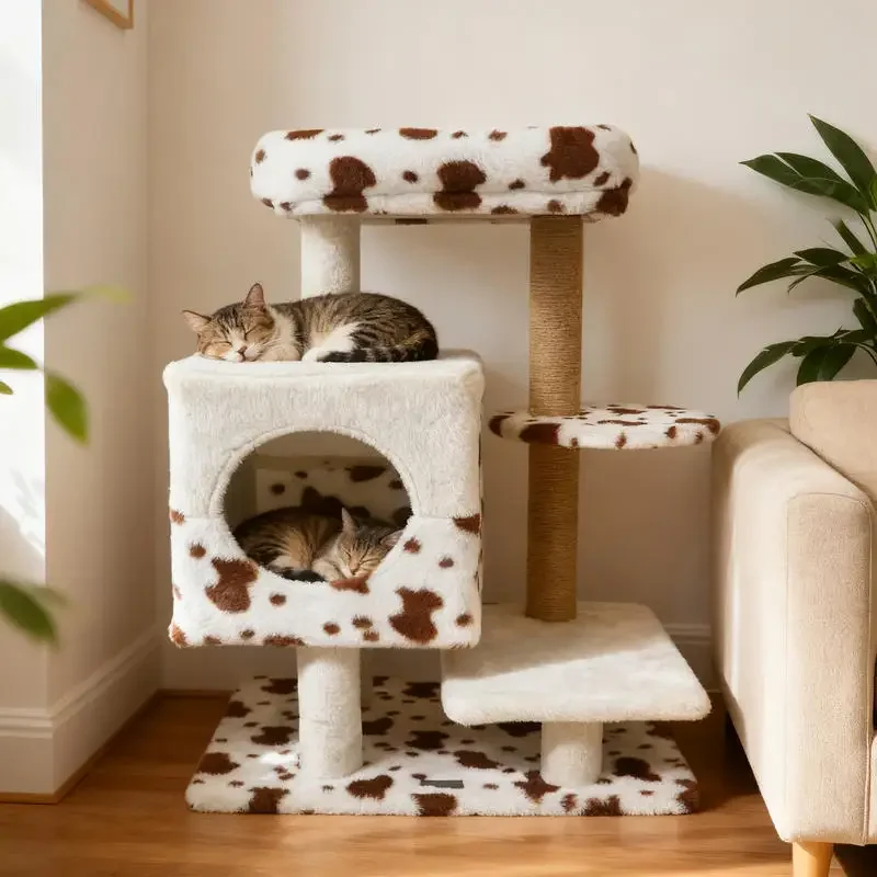 Modern Cat Tree Indoor Cat Tower with Wide Upholstered Perch and 2-Entrance Cat Condo-White
Modern Cat Tree Indoor Cat Tower with Wide Upholstered Perch and 2-Entrance Cat Condo-White