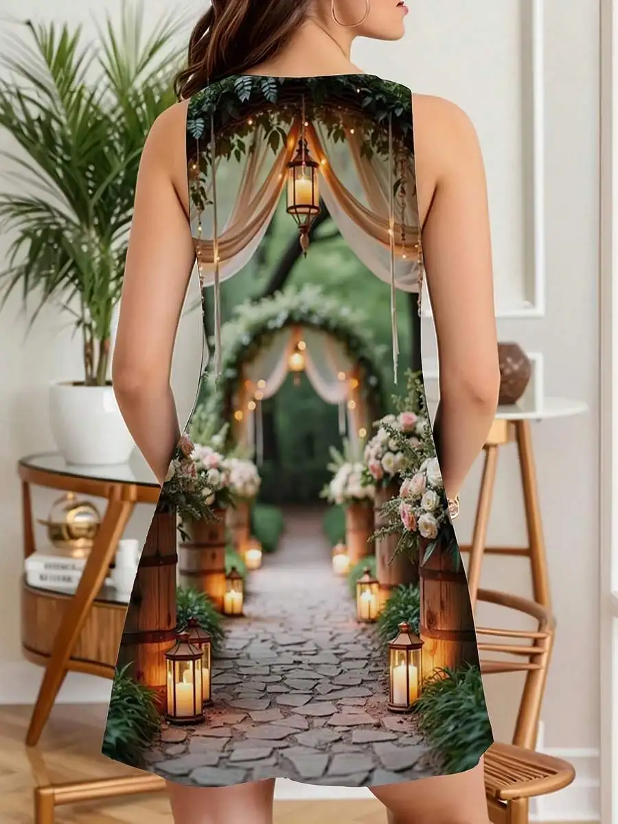 Women Sleeveless Floral Print Dress Garden Wedding Arch Lanterns Summer Party Dress
Women Sleeveless Floral Print Dress Garden Wedding Arch Lanterns Summer Party Dress
