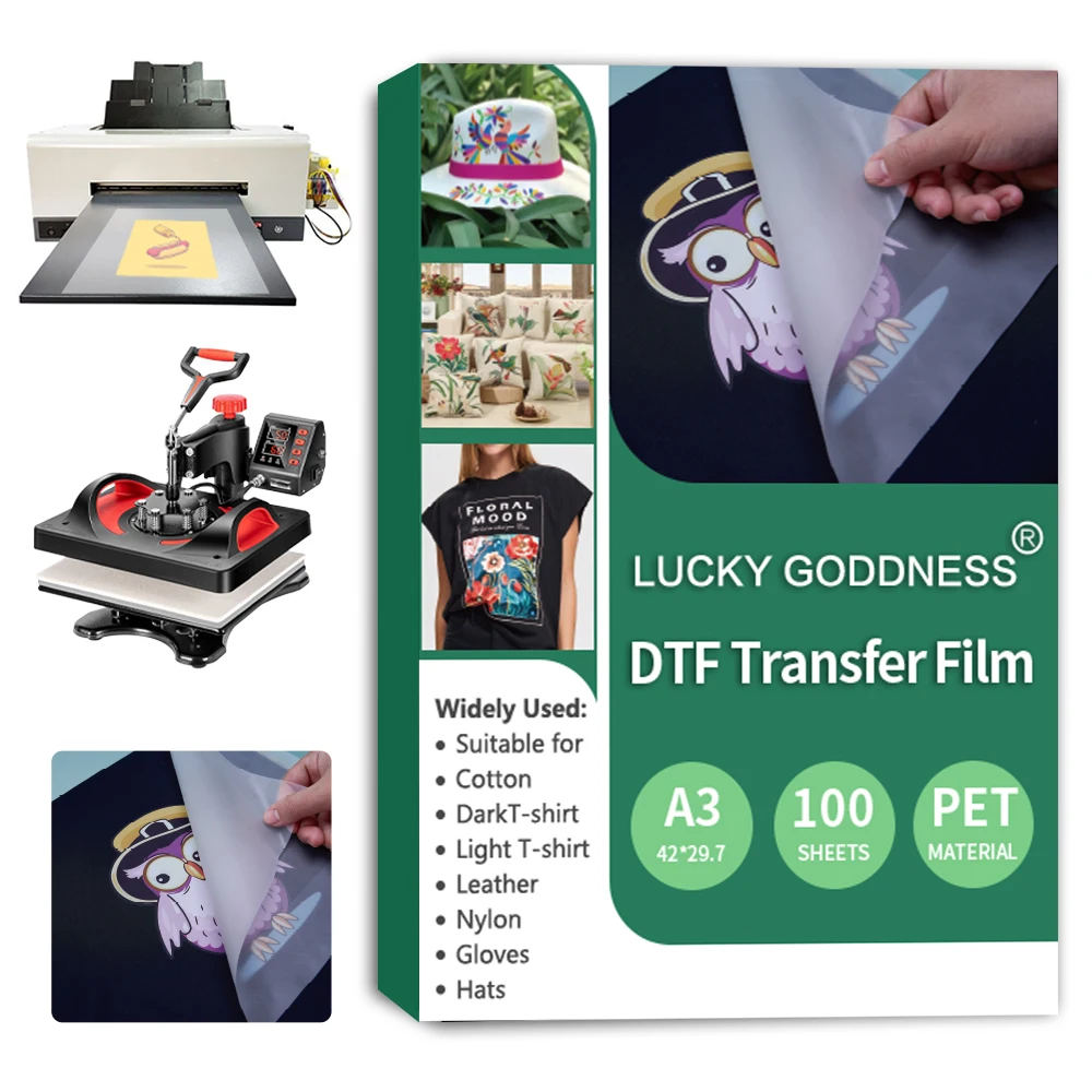 Lucky Goddness A3 100 Sheet DTF Transfer Film Glossy Clear PreTreat- Premium PET Heat Transfer Paper for Direct Print on T-Shirt
Lucky Goddness A3 100 Sheet DTF Transfer Film Glossy Clear PreTreat- Premium PET Heat Transfer Paper for Direct Print on T-Shirt