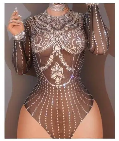 Sexy Black Mesh Bodysuit Silver Rhinestones Stretch Transparent Jumpsuit Nightclub Bar DJ Pole Dancing Costume Show Stage Wear
Sexy Black Mesh Bodysuit Silver Rhinestones Stretch Transparent Jumpsuit Nightclub Bar DJ Pole Dancing Costume Show Stage Wear
