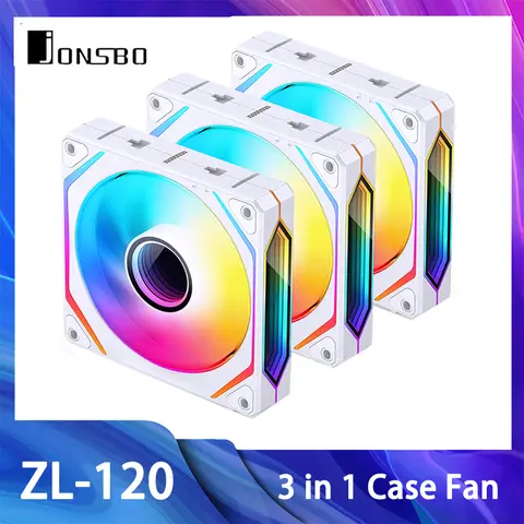 JONSBO ZL-120 3 IN 1 ARGB PC Case Fan 120mm 4PIN PWM Temperature Control 3PIN ARGB CPU Cooling Fan
