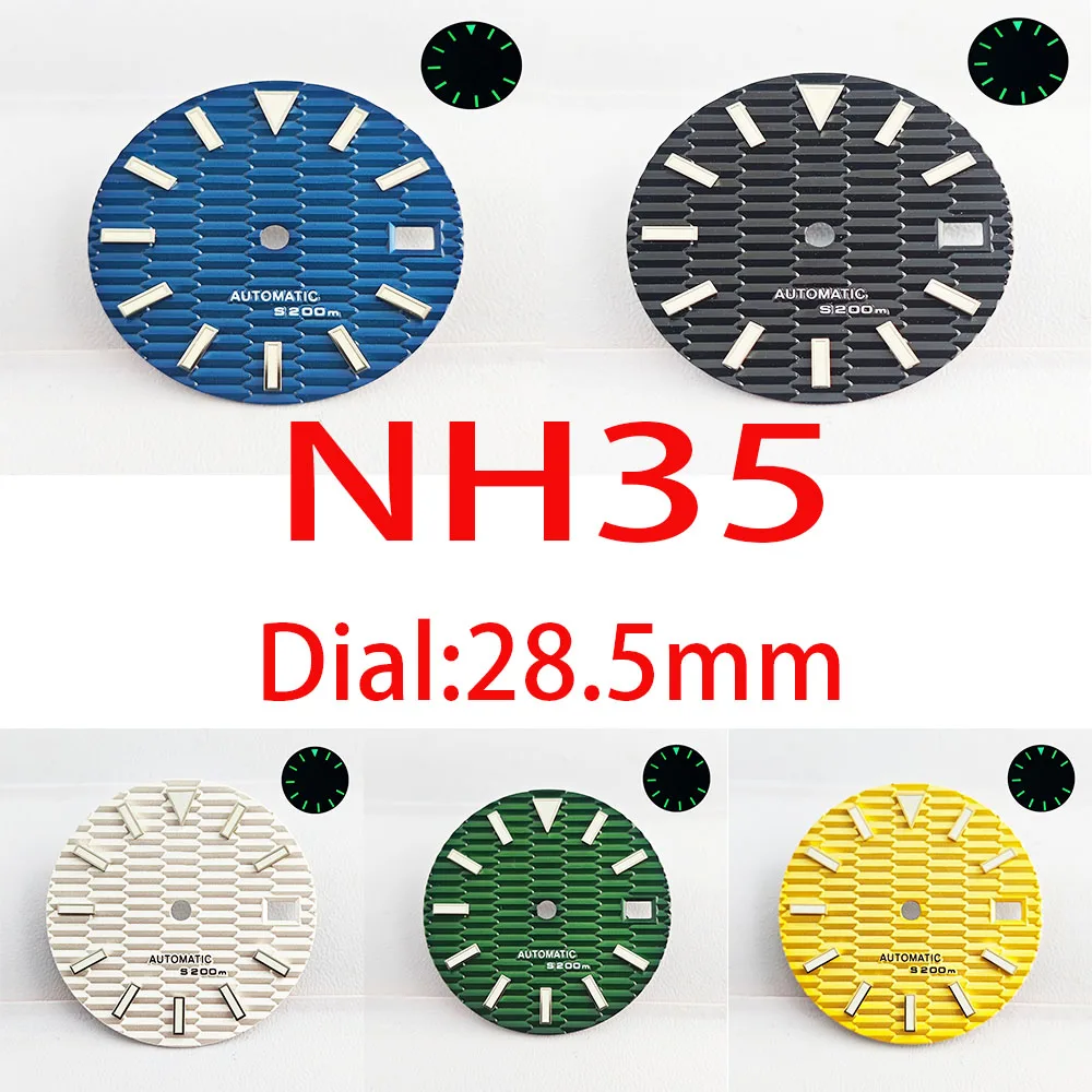 28.5mm dial NH35 Watch Dial Single calendar window Green luminous for NH35 NH36 automatic mechanical movement watch accessories
28.5mm dial NH35 Watch Dial Single calendar window Green luminous for NH35 NH36 automatic mechanical movement watch accessories