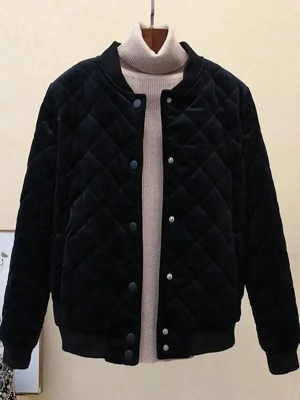 Extra Large Size Women's Gold Velvet Baseball Cotton Jacket Autumn Winter Fashionable Loose Versatile Diamond Pattern Outerwear
Extra Large Size Women's Gold Velvet Baseball Cotton Jacket Autumn Winter Fashionable Loose Versatile Diamond Pattern Outerwear