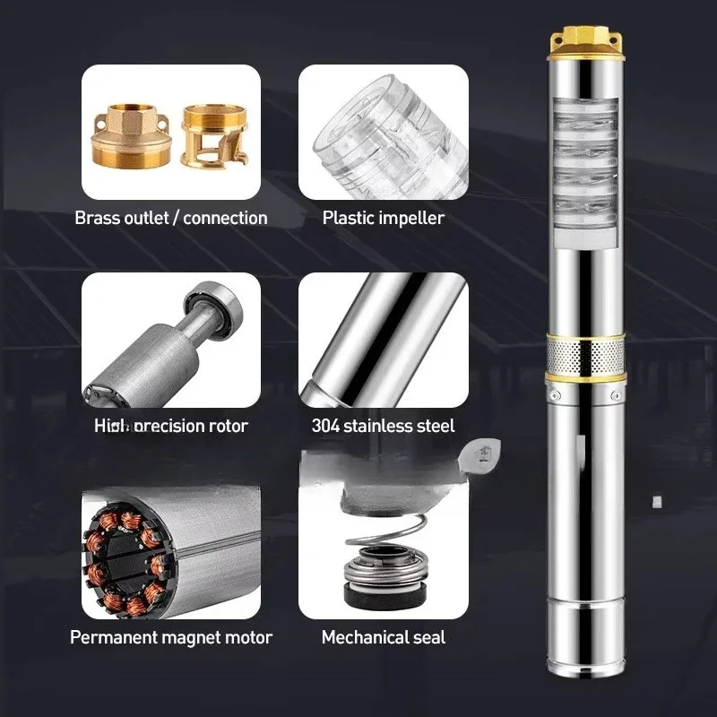 4inch 2HP Brushless Solar Water Pump Submersible Borehole Pump for Deep Well 135m Agriculture Water Supply Solar-Powered
4inch 2HP Brushless Solar Water Pump Submersible Borehole Pump for Deep Well 135m Agriculture Water Supply Solar-Powered