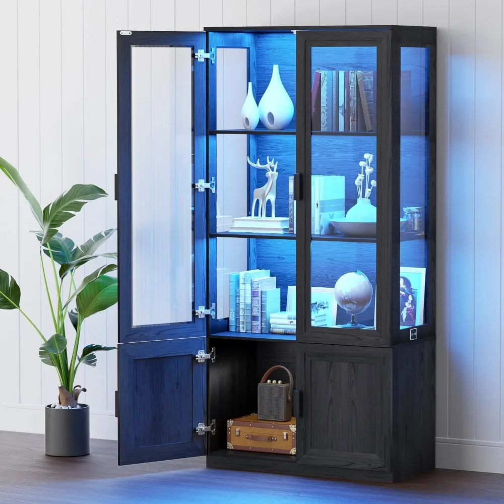 67" Display Cabinet with LED Lights, 4 Tier Bookcase for Office Living Room, Black
67" Display Cabinet with LED Lights, 4 Tier Bookcase for Office Living Room, Black