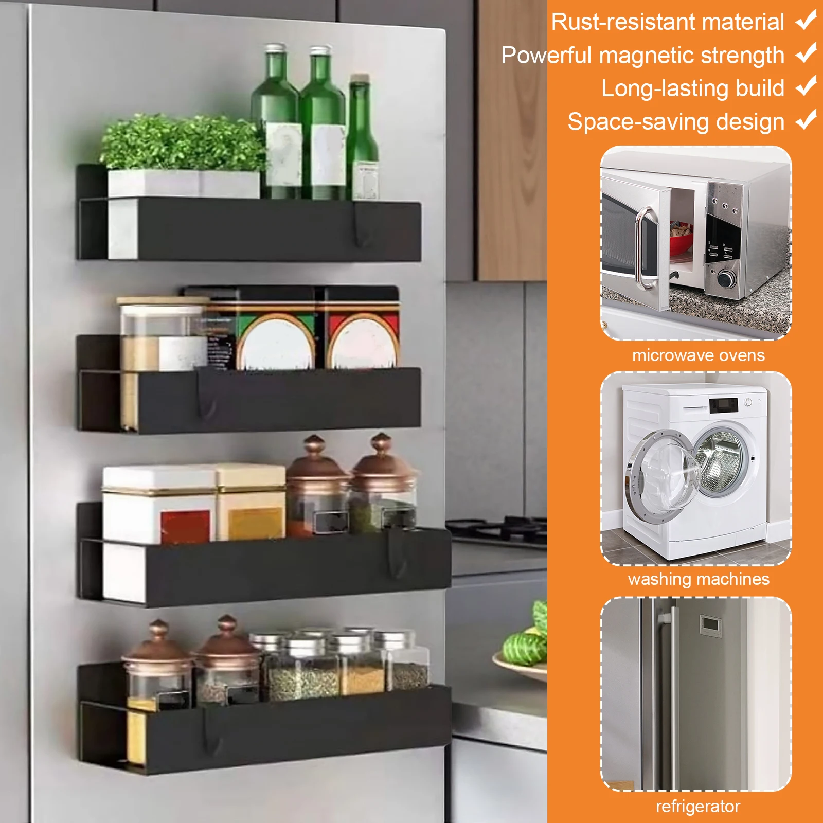 4 Pack Metal Magnetic Spice Storage Rack Organizer Space Saving Black Fridge Organizers Storage for Home Kitchen Laundry Room
4 Pack Metal Magnetic Spice Storage Rack Organizer Space Saving Black Fridge Organizers Storage for Home Kitchen Laundry Room