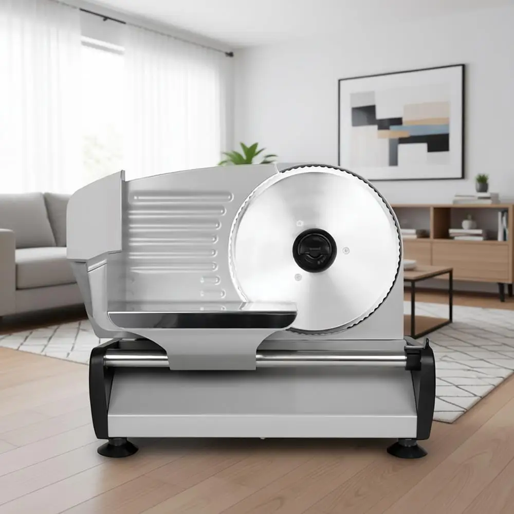 Электрическая ломтерезка для продуктов и мяса с регулировкой толщины нарезки, безопасным толкателем, съемным 7,5-дюймовым лезвием, мощностью 200 Вт, серебристая
Электрическая ломтерезка для продуктов и мяса с регулировкой толщины нарезки, безопасным толкателем, съемным 7,5-дюймовым лезвием, мощностью 200 Вт, серебристая