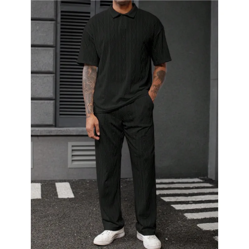 Stylish Jacquard Textured Mens Outfits Summer Casual Short Sleeve Polo Shirts And Pants Two Piece Suits Men Vintage Loose Sets 
Stylish Jacquard Textured Mens Outfits Summer Casual Short Sleeve Polo Shirts And Pants Two Piece Suits Men Vintage Loose Sets