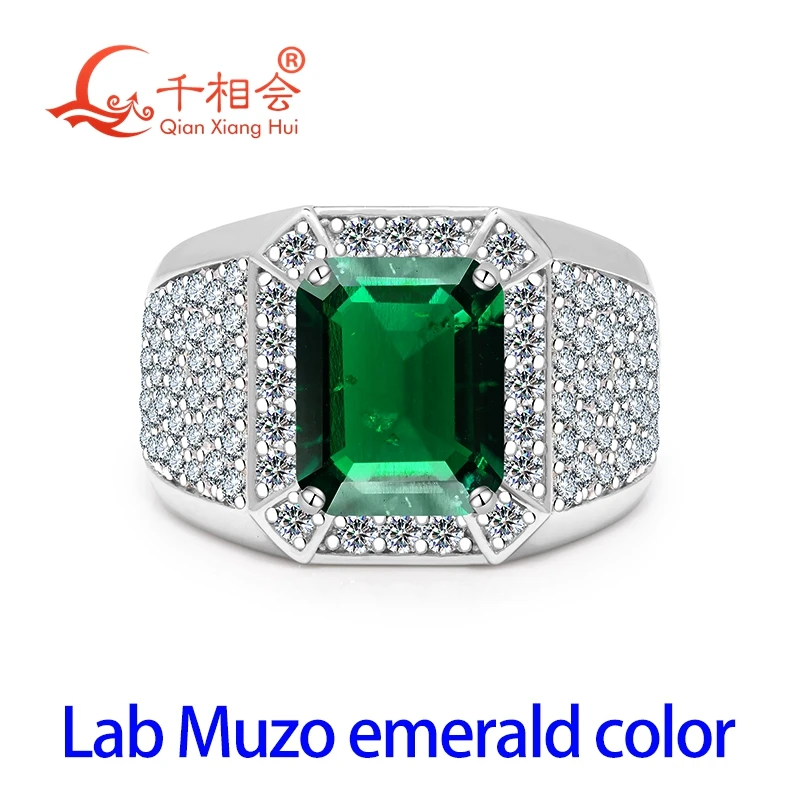 925 Sterling Silver 8x10mm Emerald Cut Lab Grown Muzo/Colombian/YAG Green Emerald Men's Ring, Moissanite Pave Wide Band Ring
925 Sterling Silver 8x10mm Emerald Cut Lab Grown Muzo/Colombian/YAG Green Emerald Men's Ring, Moissanite Pave Wide Band Ring