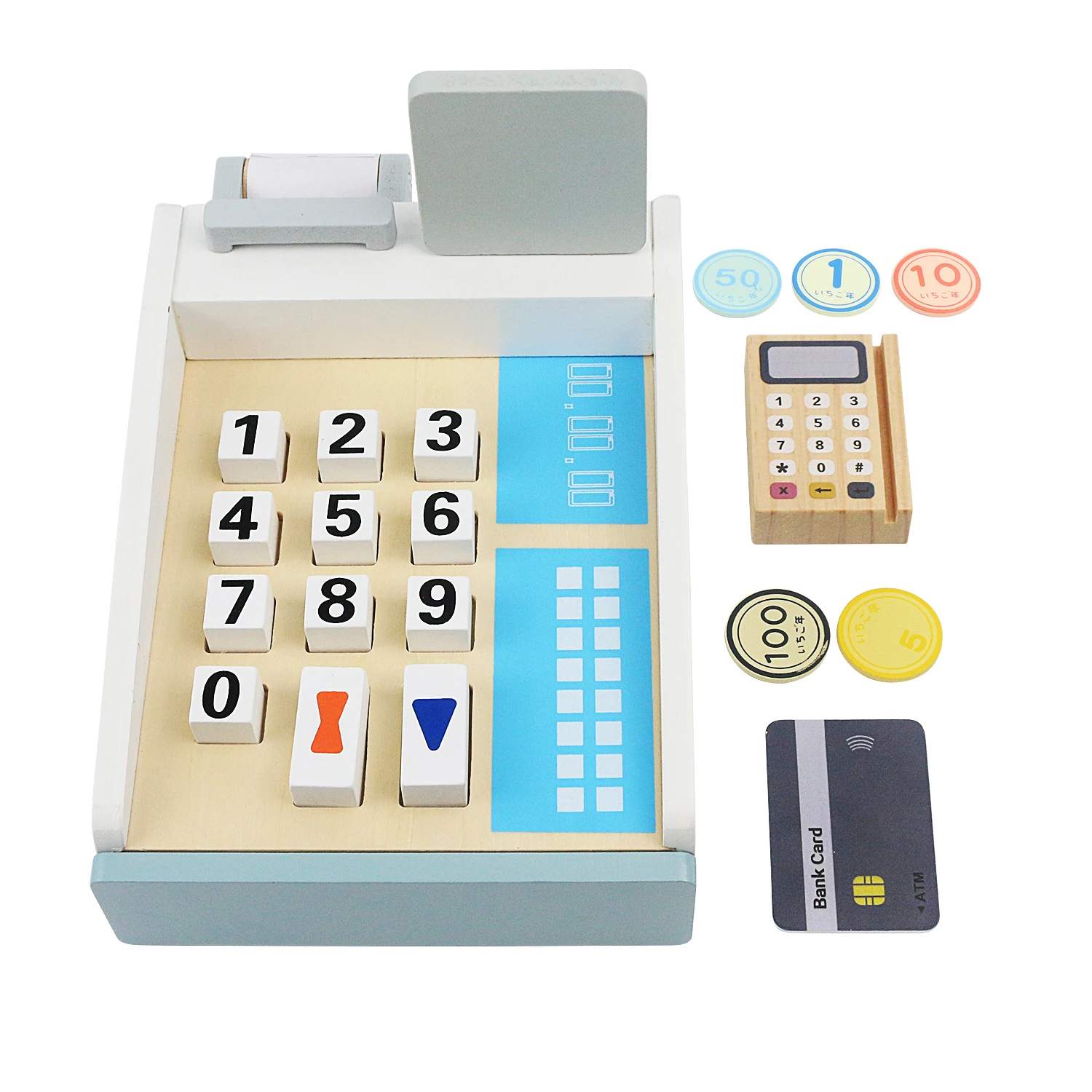 Children's wooden simulation home toys, wooden simulation cash registers, POS machines, bank cards, and parent-child interaction
Children's wooden simulation home toys, wooden simulation cash registers, POS machines, bank cards, and parent-child interaction