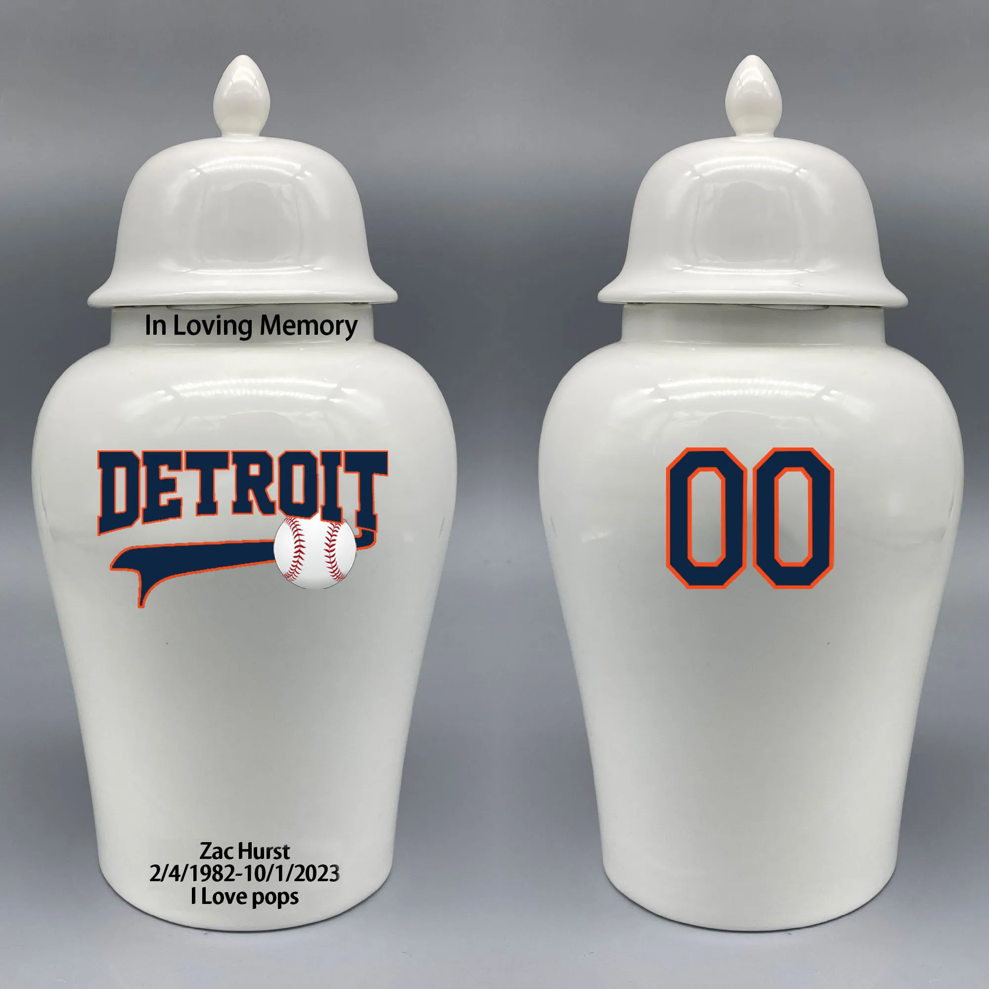 Large Urn for Detroit Tigers-themed Logo Urn.Please send me the customize information-name/date and number on the urn
Large Urn for Detroit Tigers-themed Logo Urn.Please send me the customize information-name/date and number on the urn