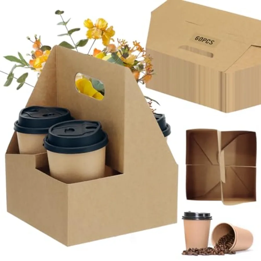 4 Cup Drink Coffee Carrier with Handle, 60 Pcs Paper Cup Holders Drink Holders Cardboard Disposable Beverage Tray Foldable Kraf
4 Cup Drink Coffee Carrier with Handle, 60 Pcs Paper Cup Holders Drink Holders Cardboard Disposable Beverage Tray Foldable Kraf