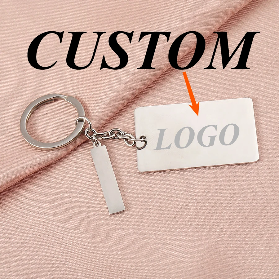 1pc Custom Keychain Personalized Stainless Steel Simple Rectangular Shape Customized Key Ring Car Accessories Gift Wholesale