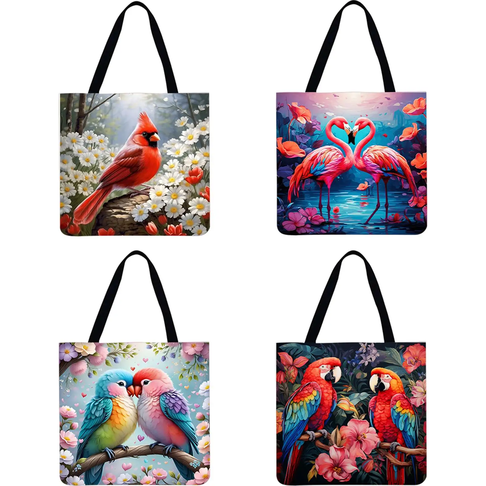 4 шт., льняная большая сумка с птицами, большая вместительная женская сумка на плечо для покупок
4 шт., льняная большая сумка с птицами, большая вместительная женская сумка на плечо для покупок