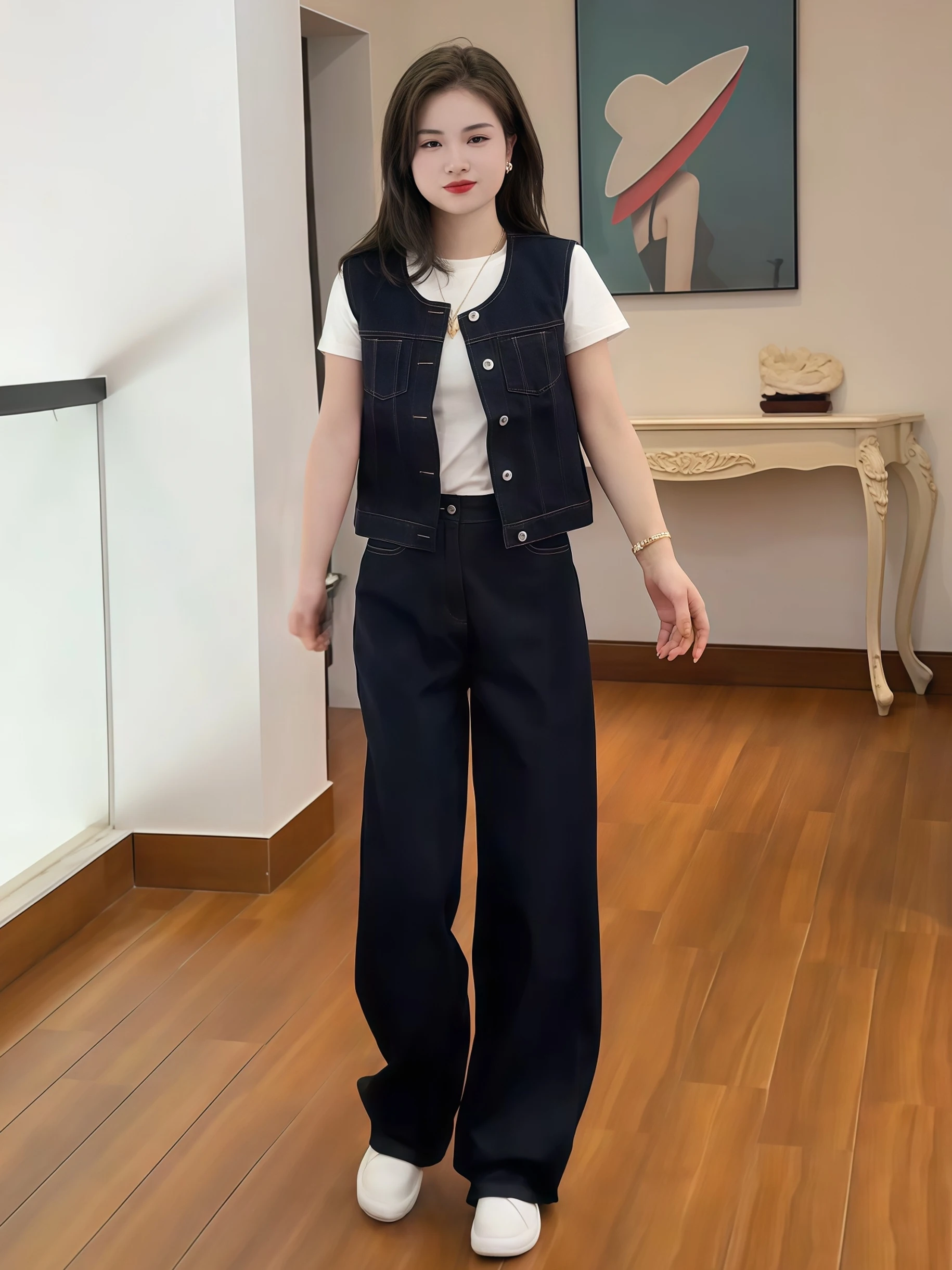 Fashionable Retro Vest Short Sleeve T-Shirt High Waist Jeans Korean Loose Three-Piece Set Summer 2026 Women's Casual Wear
Fashionable Retro Vest Short Sleeve T-Shirt High Waist Jeans Korean Loose Three-Piece Set Summer 2026 Women's Casual Wear