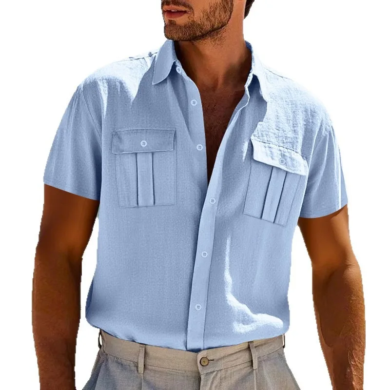 Men Solid Linen Short Sleeve Shirt Lapel Collar Dual Pocket Casual Loose Button Up Summer Tops
Men Solid Linen Short Sleeve Shirt Lapel Collar Dual Pocket Casual Loose Button Up Summer Tops