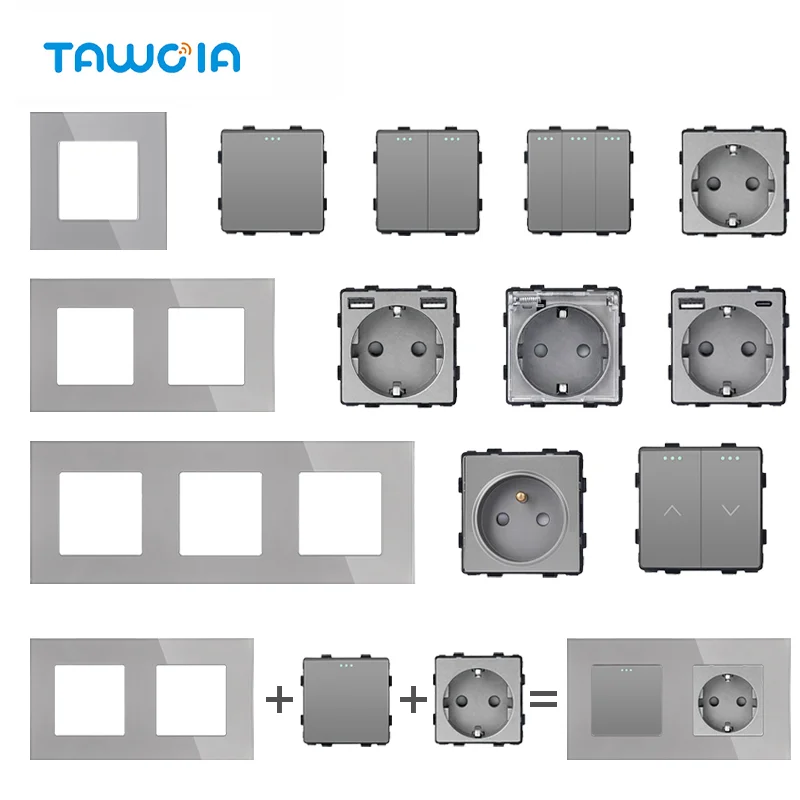 TAWOIA Grey Mechanical Button Switch EU/FR Socket Type-C Dual USB Sockets Function Part Glass Socket Frame DIY Free Combination
TAWOIA Grey Mechanical Button Switch EU/FR Socket Type-C Dual USB Sockets Function Part Glass Socket Frame DIY Free Combination