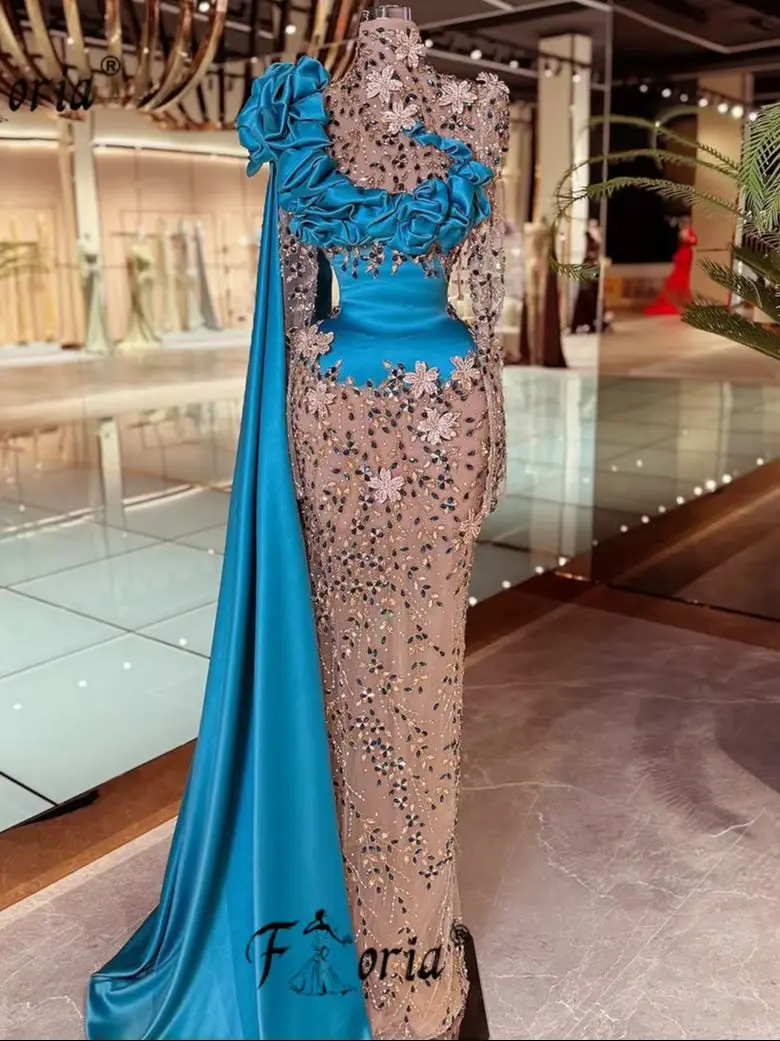 Роскошное свадебное платье русалки со стразами и тяжелыми бусинами, синее вечернее платье для гала-вечеринки, Robe de soiree, новинка по индивидуальному заказу 
Роскошное свадебное платье русалки со стразами и тяжелыми бусинами, синее вечернее платье для гала-вечеринки, Robe de soiree, новинка по индивидуальному заказу