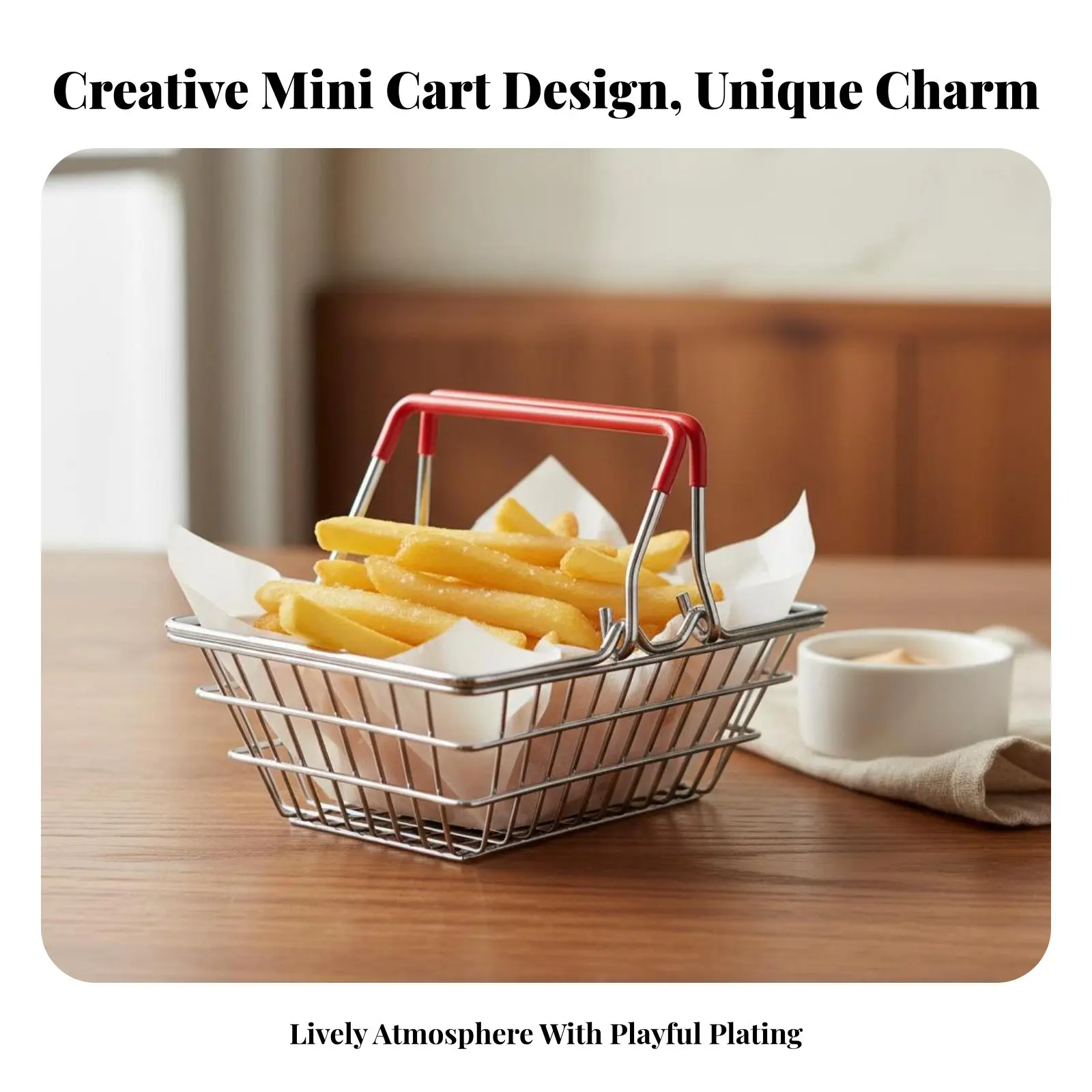 Mini Shopping Cart Food Holder Creative Design Fried Potato Sticks Serving Trolley Fried Potato Sticks Serving Basket Decorative
Mini Shopping Cart Food Holder Creative Design Fried Potato Sticks Serving Trolley Fried Potato Sticks Serving Basket Decorative