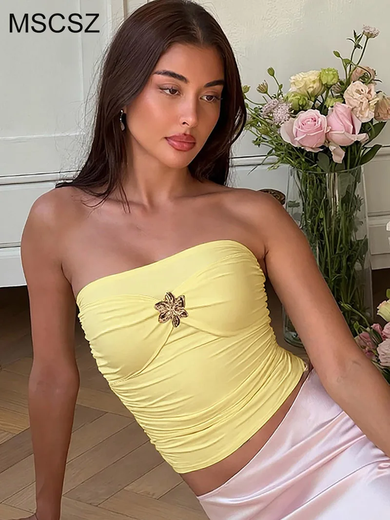 MSCSZ Sexy Strapless Top For Women Ruched Bustier Crop Top Metal Flower Applique Tube Top Summer 2025
MSCSZ Sexy Strapless Top For Women Ruched Bustier Crop Top Metal Flower Applique Tube Top Summer 2025