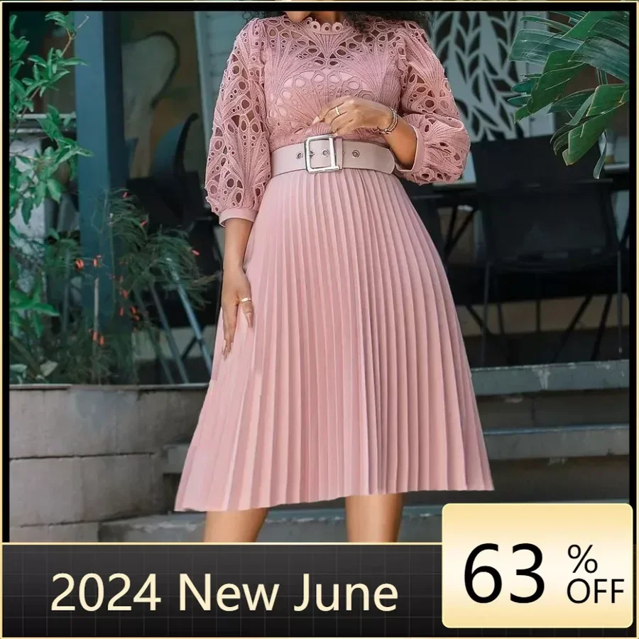 Women Lace Hollow Out Elegant Party Dress O Neck A -Line Pleated With Waist Belt Formal Evening Birthday Prom Occasion Gown New
Women Lace Hollow Out Elegant Party Dress O Neck A -Line Pleated With Waist Belt Formal Evening Birthday Prom Occasion Gown New
