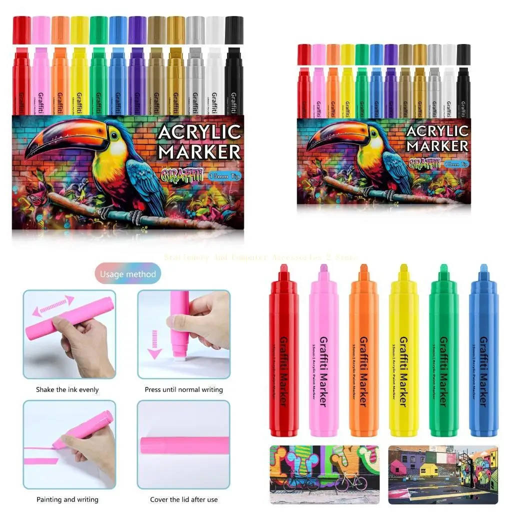 12 Pcs 15mm Wide Acrylic Pen Acrylic Paint Markers Colouring Pen Acrylic Markers Graffiti Marker for Drawing
12 Pcs 15mm Wide Acrylic Pen Acrylic Paint Markers Colouring Pen Acrylic Markers Graffiti Marker for Drawing