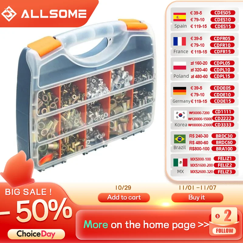 ALLSOME 1200Pcs M3 M4 M5 M6 M8 M10 M12 Stainless Steel Rivet Nuts Nutsert Rivnut Rivet Nutsert Tool Kit
ALLSOME 1200Pcs M3 M4 M5 M6 M8 M10 M12 Stainless Steel Rivet Nuts Nutsert Rivnut Rivet Nutsert Tool Kit