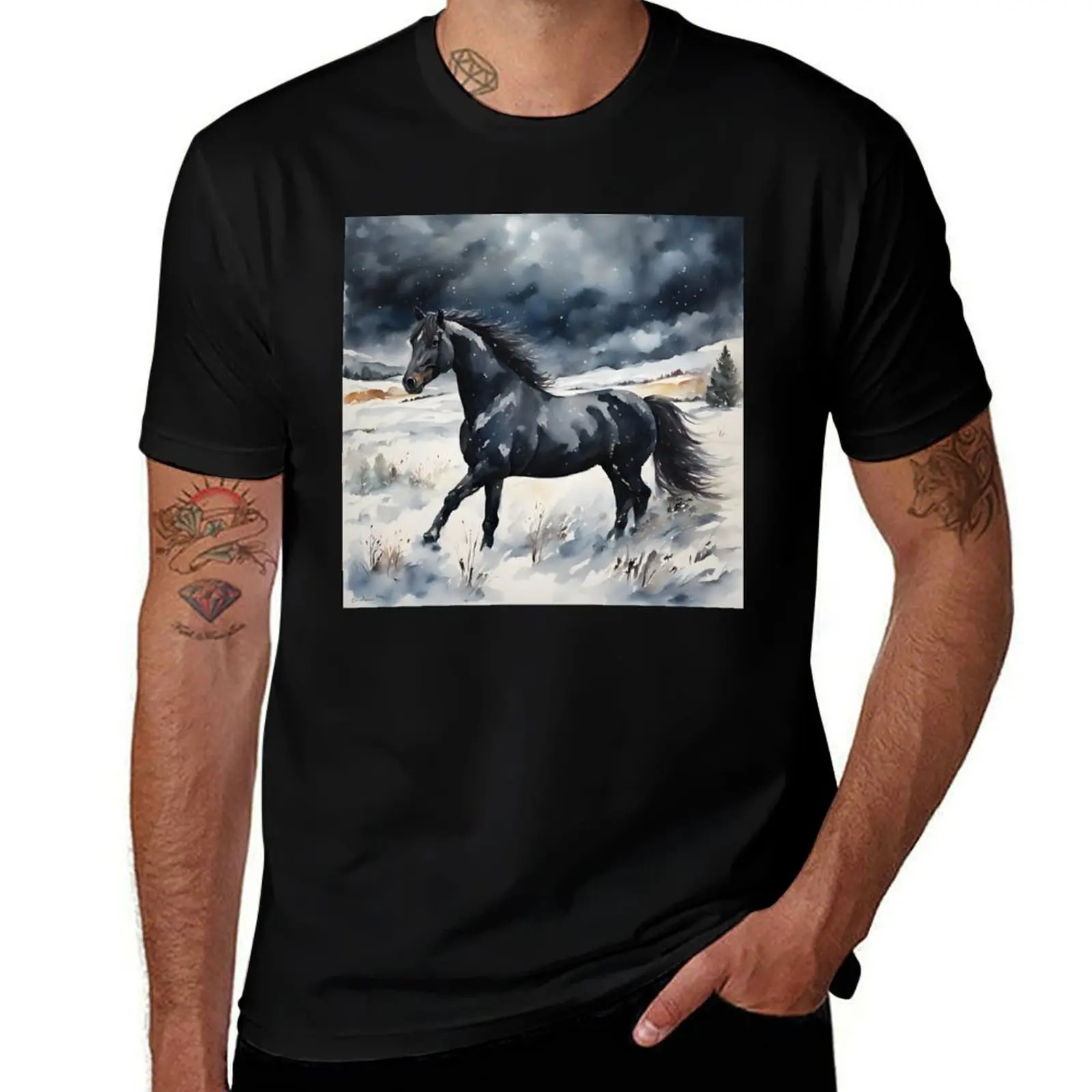 Watercolor Black Horse In Snow T-Shirt funny gifts funny costumes rapper graphic tees cute clothes Short sleeve tee men
Watercolor Black Horse In Snow T-Shirt funny gifts funny costumes rapper graphic tees cute clothes Short sleeve tee men