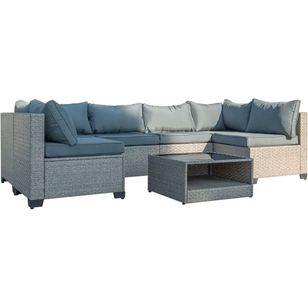 7-Piece Outdoor Wicker Sectional Set with Waterproof Cushions and Storage, Weather-Resistant, Grey Metal
7-Piece Outdoor Wicker Sectional Set with Waterproof Cushions and Storage, Weather-Resistant, Grey Metal