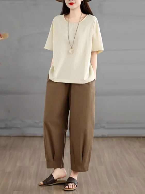Summer Fashion Loose Harajuku Two-Piece Set Short Sleeve round Neck T-Shirt Elastic Waist Nine-Piece Pants Casual Style
Summer Fashion Loose Harajuku Two-Piece Set Short Sleeve round Neck T-Shirt Elastic Waist Nine-Piece Pants Casual Style