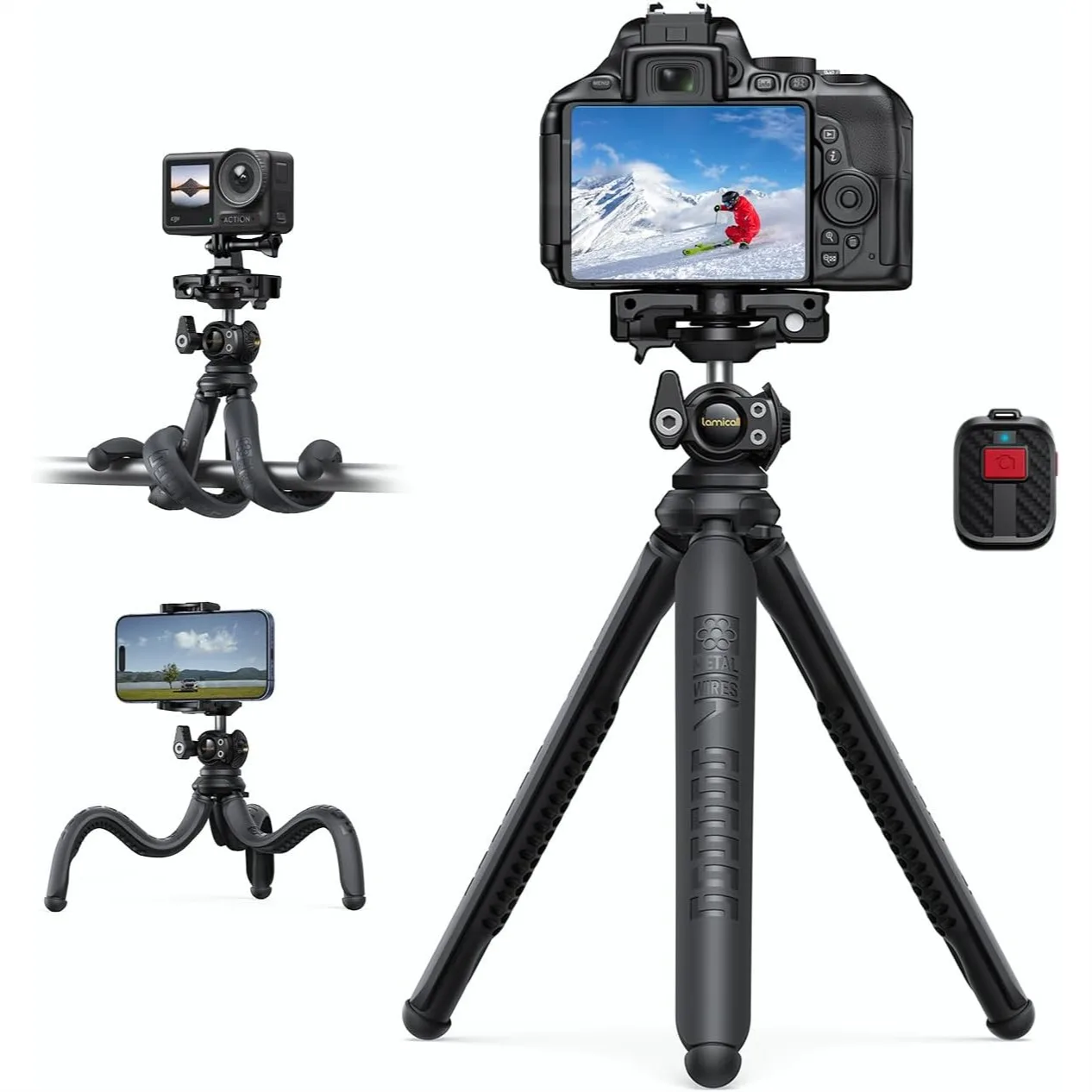 Flexible Tripod for Camera & iPhone with Wireless Remote, Portable Stand for Video Recording Vlogging, Compatible with
Flexible Tripod for Camera & iPhone with Wireless Remote, Portable Stand for Video Recording Vlogging, Compatible with