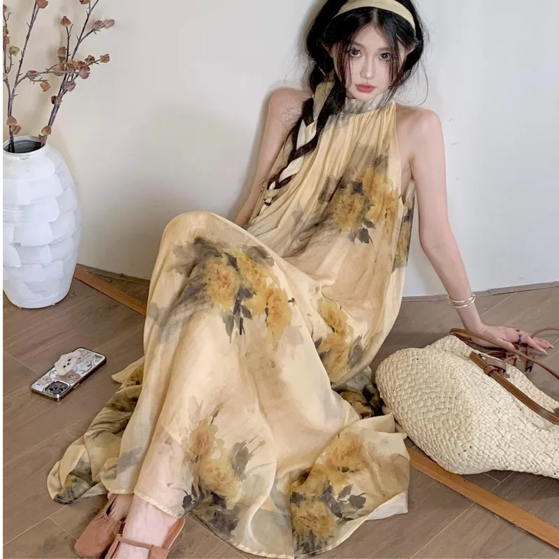 New Chinese Style Summer Fairy Gentle Vintage Atmosphere Silk Women's Dress Sleeveless Floral Print Midi Length Dress
New Chinese Style Summer Fairy Gentle Vintage Atmosphere Silk Women's Dress Sleeveless Floral Print Midi Length Dress