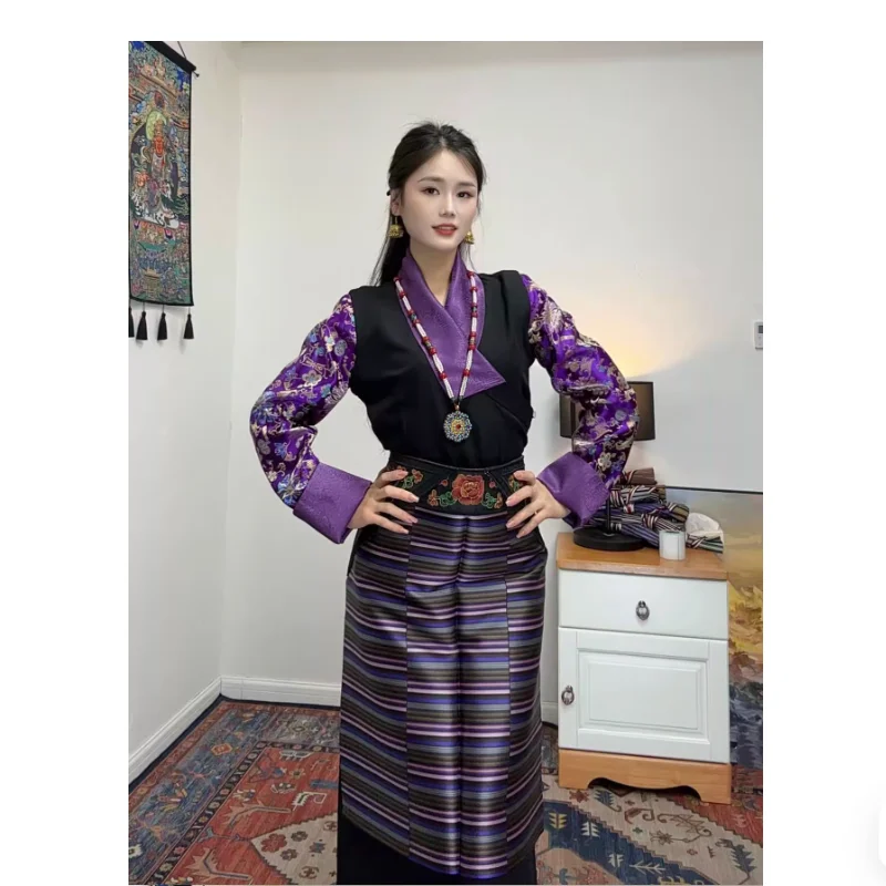 Chinese Bola Dress Women Fake Two Xizang National Style Dresses
Chinese Bola Dress Women Fake Two Xizang National Style Dresses