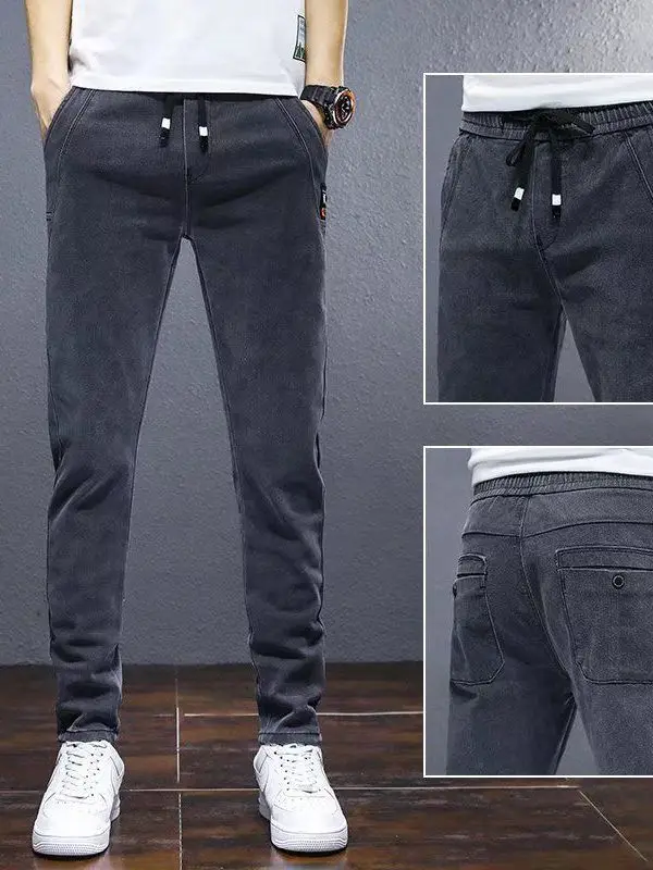 Мужские джинсы Slim Fit с эластичным поясом, стрейчевые повседневные длинные брюки, осень 2026, новые модные корейские брендовые джинсовые штаны
Мужские джинсы Slim Fit с эластичным поясом, стрейчевые повседневные длинные брюки, осень 2026, новые модные корейские брендовые джинсовые штаны