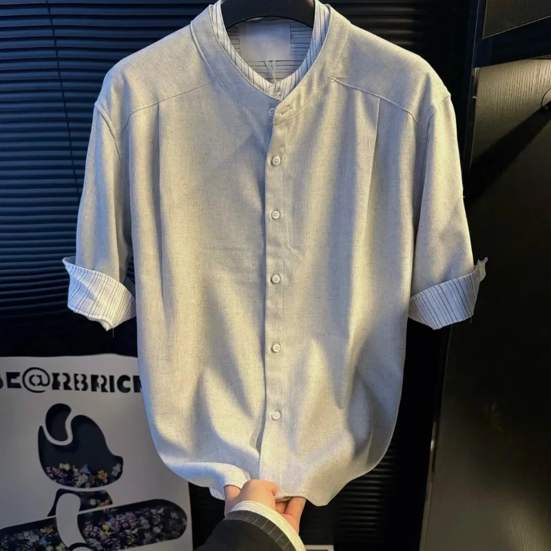 Men's Mandarin Collar Short Sleeve Casual Shirt Linen Blend Solid Color Lightweight Summer Shirt for Daily Wear
Men's Mandarin Collar Short Sleeve Casual Shirt Linen Blend Solid Color Lightweight Summer Shirt for Daily Wear