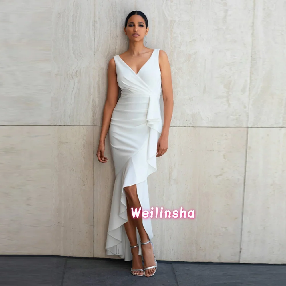Customized Women A-Line Mother of the Bride Dress Floor-Length V-Neck Sleeveless Ruffle Leg Slit Wedding Guest Party Evening
Customized Women A-Line Mother of the Bride Dress Floor-Length V-Neck Sleeveless Ruffle Leg Slit Wedding Guest Party Evening
