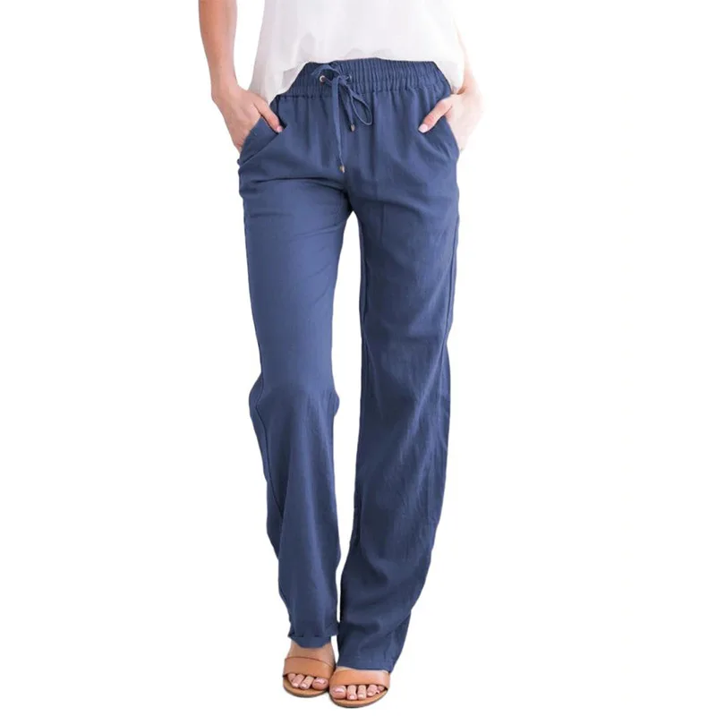 European and American women's trousers solid color cotton and linen drawstring loose casual wide-leg 2022 women's spring and sum
European and American women's trousers solid color cotton and linen drawstring loose casual wide-leg 2022 women's spring and sum