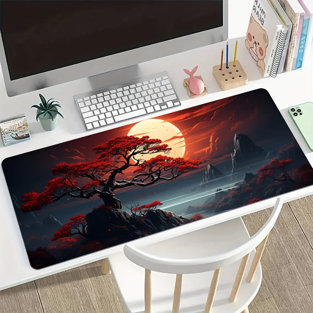 Large Size Red Moon Dead Tree Pattern Mouse Pad No-slip Rubber Material Suitable For Laptop Office Keyboard Accessories Desk Mat