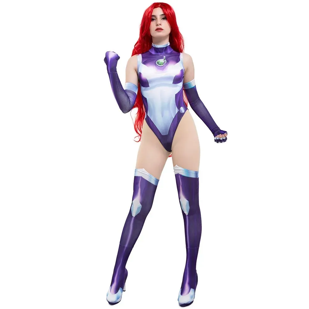 Anime Starfire Teen Cos Titans Superhero Jumpsuit Adult Women Sexy Zentai Bodysuit With Gloves Socks Halloween Carnival Clothing
Anime Starfire Teen Cos Titans Superhero Jumpsuit Adult Women Sexy Zentai Bodysuit With Gloves Socks Halloween Carnival Clothing