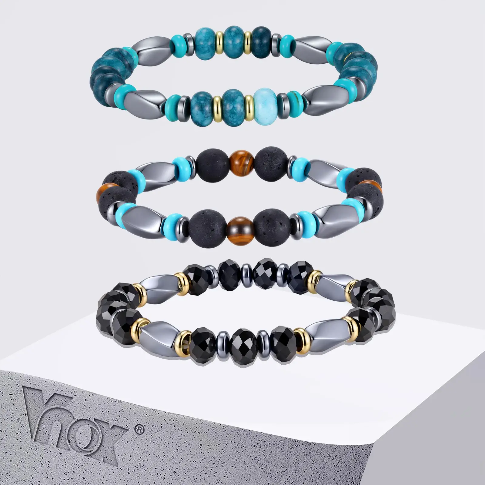 Vnox Black Hematite Tiger Eye Natural Stone Elastic Beaded Bracelets, Men's Stretch Cord Charm Wristband Jewelry Gift for Him
Vnox Black Hematite Tiger Eye Natural Stone Elastic Beaded Bracelets, Men's Stretch Cord Charm Wristband Jewelry Gift for Him