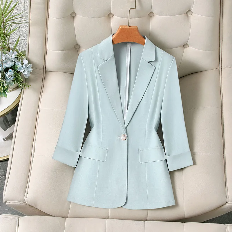 Summer New One Button Seven Sleeve Thin Women's Waist Cinched Professional OL Meat Concealing Polyester Fiber Blouse
Summer New One Button Seven Sleeve Thin Women's Waist Cinched Professional OL Meat Concealing Polyester Fiber Blouse
