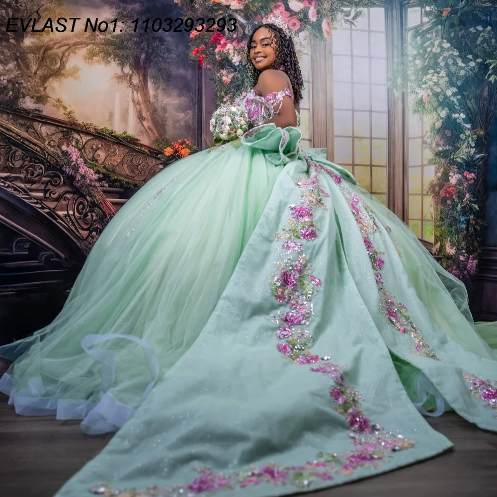 EVLAST Customized Glitter Sage Green Quinceanera Dress Ball Gown Pink Floral Applique Beading Sweet 16 Vestidos De 15 Anos AQ346
EVLAST Customized Glitter Sage Green Quinceanera Dress Ball Gown Pink Floral Applique Beading Sweet 16 Vestidos De 15 Anos AQ346
