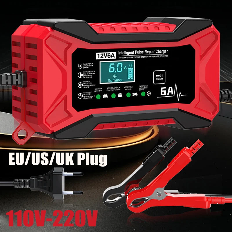 Smart Battery Charger Universal For Car Motorcycle, Auto Voltage Detection,Overcharge Protection,12V 6A Pulse Repair LCD Display
Smart Battery Charger Universal For Car Motorcycle, Auto Voltage Detection,Overcharge Protection,12V 6A Pulse Repair LCD Display