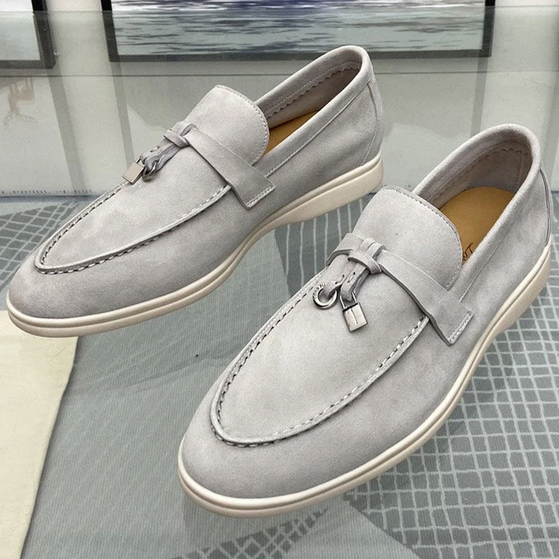 

Spring Summer England Style Casual Flat Bottom Loafers Neutral Round toy Metal Ornament Shallow Mouth Breathable Bean Bean Shoes